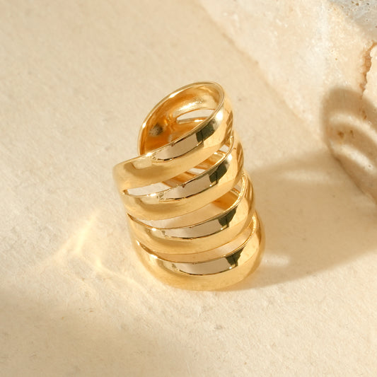 Earcuff bague d'oreille dorée 4 branches lisses bombées