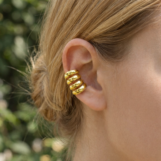 Earcuff bague d'oreille dorée 4 branches lisses bombées