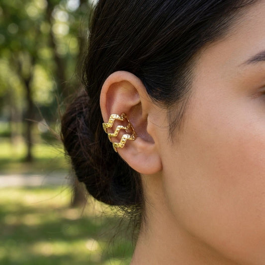 Bijou d’oreille triple anneau à texture martelée