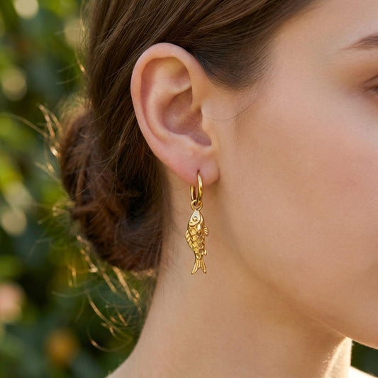 Boucles d'oreilles créoles pendentif carpe koi