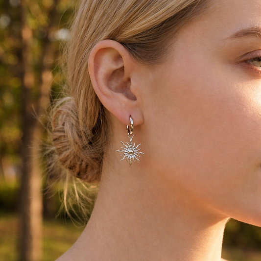 Boucles d’oreilles créoles pendentif soleil