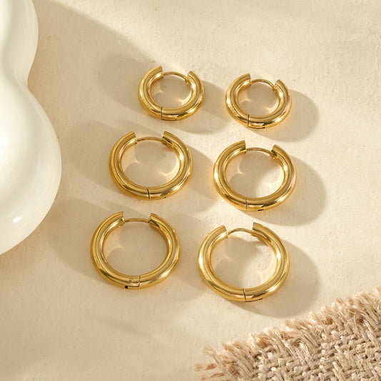 Lot de 3 paires de boucles d'oreilles créoles dorées semi-épaisses