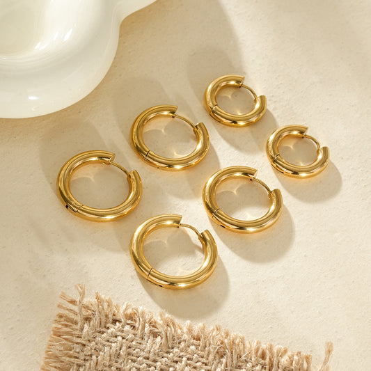 Lot de 3 paires de boucles d'oreilles créoles dorées semi-épaisses