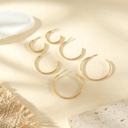 Lot de 3 paires de créoles dorées fines classiques trois tailles