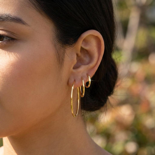 Lot de 3 paires de créoles dorées fines classiques trois tailles