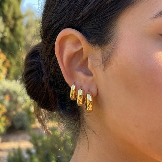 Lot de 3 paires de boucles d'oreilles créoles dorées semi-épaisses