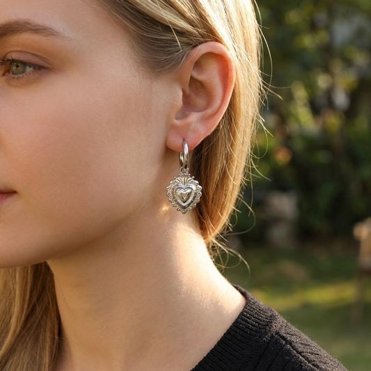 Boucles d'oreilles créoles pendentif cœur ex-voto