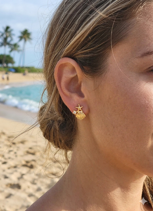 Clous d’oreilles coquillage et étoile avec strass