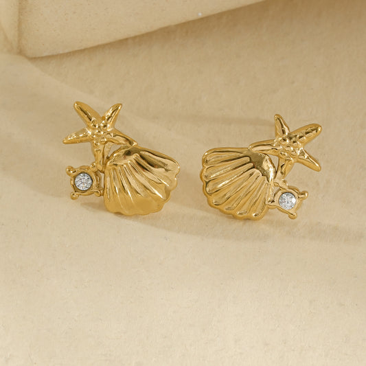 Clous d’oreilles coquillage et étoile avec strass