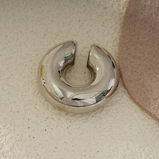 Bijou d'Oreille Argenté Anneau Gros Épais Ouvert Design Minimaliste