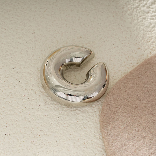 Bijou d'Oreille Argenté Anneau Gros Épais Ouvert Design Minimaliste