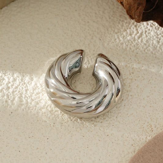 Bijou d'Oreille Argenté Anneau Gros Épais Ouvert Avec Motif Torsadé Élégant