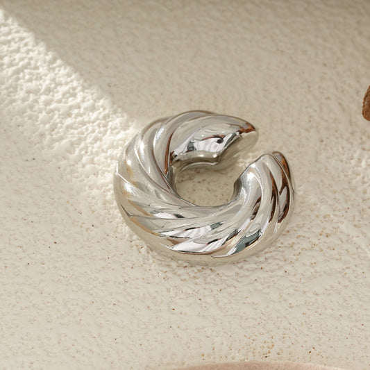 Bijou d'Oreille Argenté Anneau Gros Épais Ouvert Avec Motif Torsadé Élégant