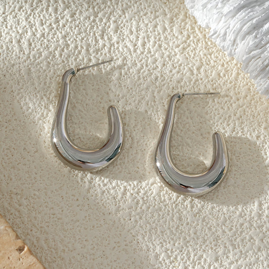 Boucles d'Oreilles Argentées Modernes En Forme De Goutte Brillante