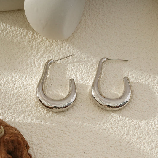 Boucles d'Oreilles Argentées Modernes En Forme De Goutte Brillante