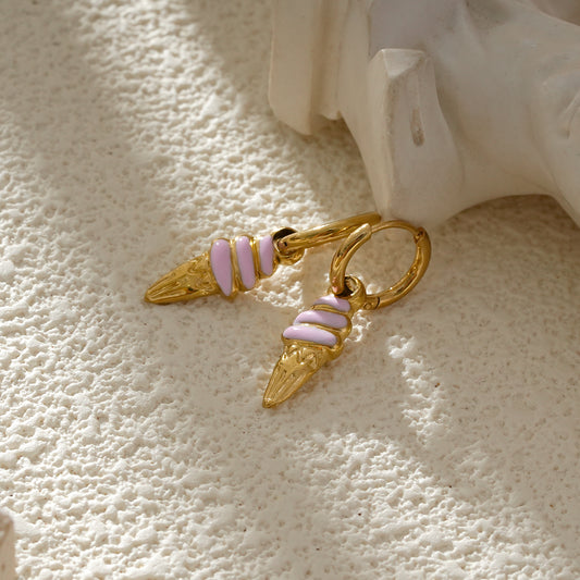 Boucles d'Oreilles Créoles Dorées Ice Cream Lover