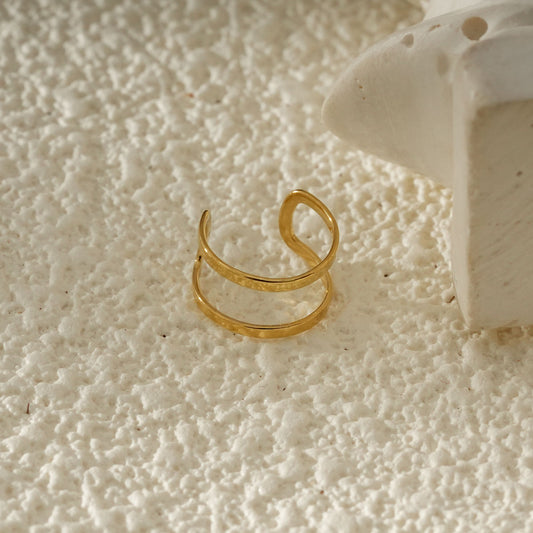 Bague d'oreille earcuff Doré Fin À Double Anneau Texturé
