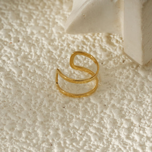 Bague d'oreille earcuff Doré Fin À Double Anneau Texturé