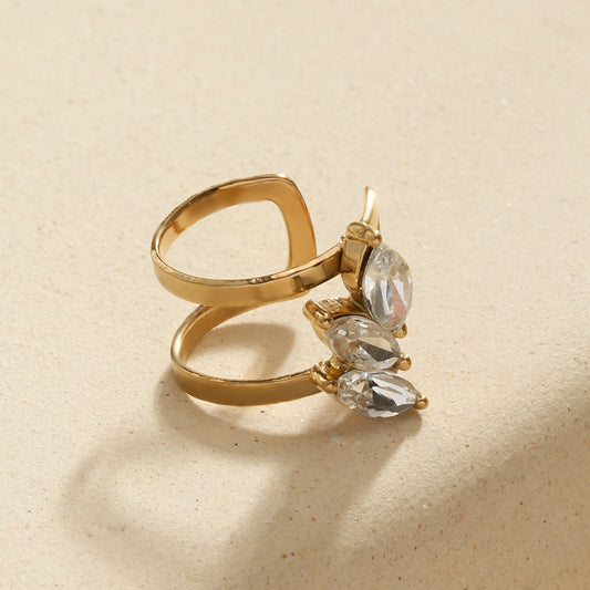 Bague d’oreille ear cuff dorée feuillage