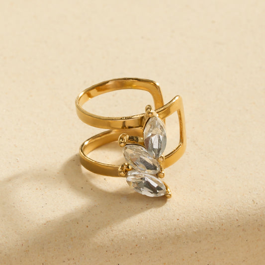 Bague d’oreille ear cuff dorée feuillage