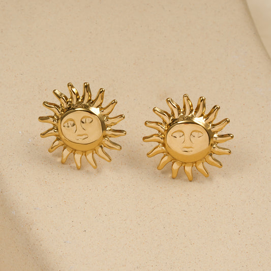 Clous d'Oreilles Dorés Moyen Soleil Expressif