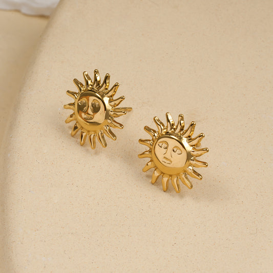 Clous d'Oreilles Dorés Moyen Soleil Expressif