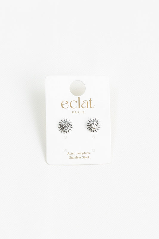 Boucles d'oreilles argentées motif soleil