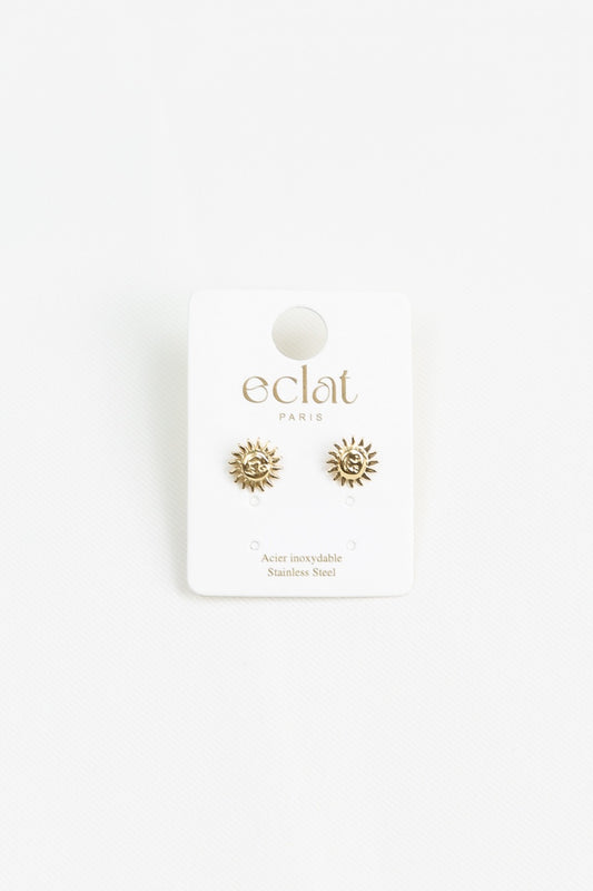 Boucles d'oreilles dorées motif soleil