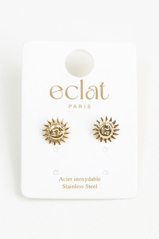 Boucles d'oreilles dorées motif soleil