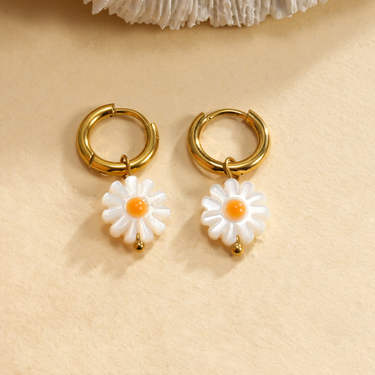 Boucles d'Oreilles Créoles Dorées Fleur Marguerite