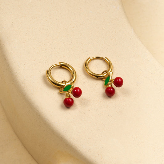 Boucles d'Oreilles Créoles Dorées Cerise Ludique