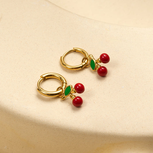 Boucles d'Oreilles Créoles Dorées Cerise Ludique