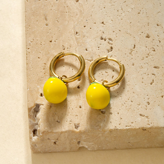 Boucles d'Oreilles Créoles Dorées Citron Acidulé