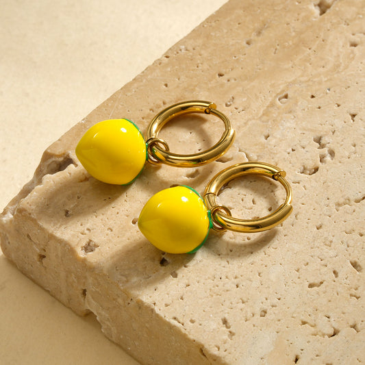 Boucles d'Oreilles Créoles Dorées Citron Acidulé