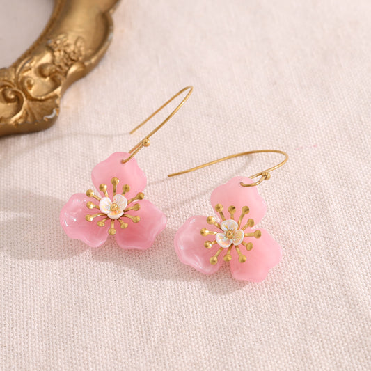 Boucles d'oreilles crochet avec fleur rose