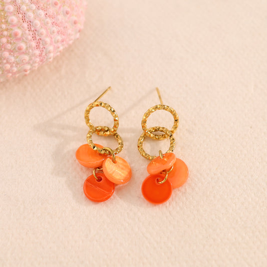 Boucles d'oreilles pendantes dorées mini pastilles oranges