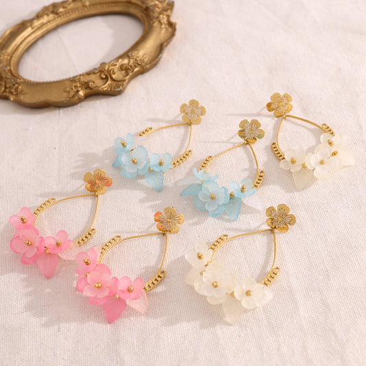 Boucles d'oreilles fleur pendante avec fleurs roses