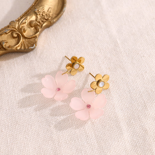 Boucles d'oreilles double fleur rose