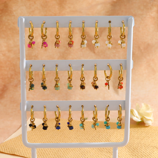 Lot de 12 paires de boucles d'oreilles dorées mini-créoles pampilles étoiles et pierres naturelles