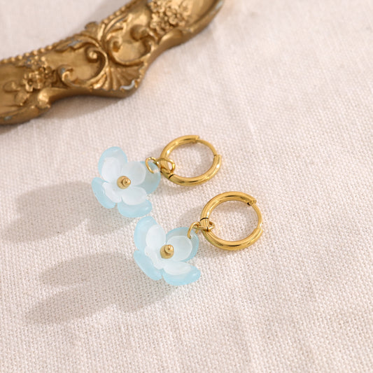 Boucles d'oreilles mini créoles fleur colorée bleue