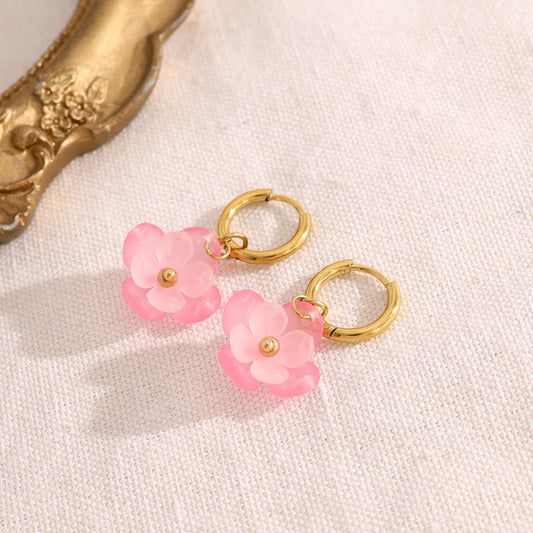 Boucles d'oreilles mini créoles fleur colorée rose