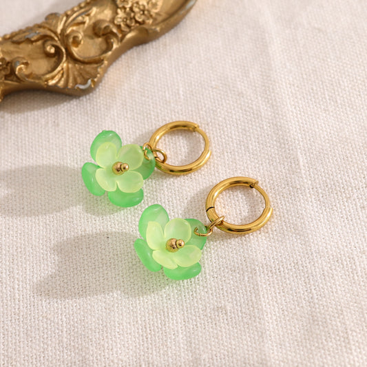 Boucles d'oreilles mini créoles fleur colorée verte