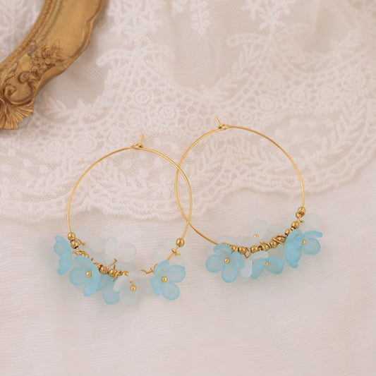 Créoles Dorées Fleur En Résine Avec Boules