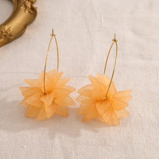 Boucles d'oreilles créoles fines avec fleurs oranges