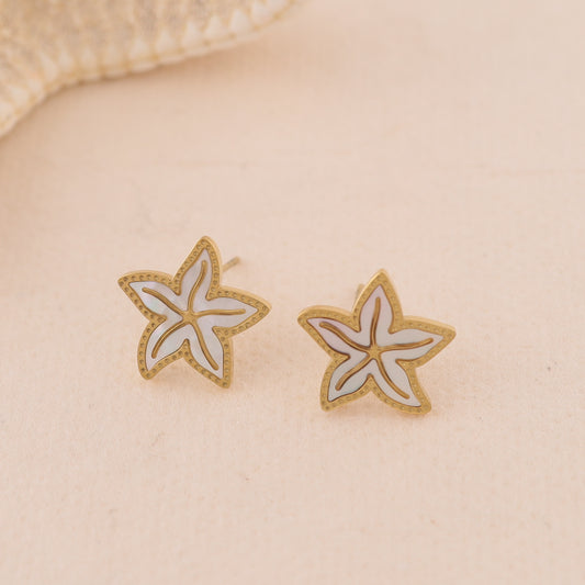Boucles d'oreilles puces étoile de mer nacrée