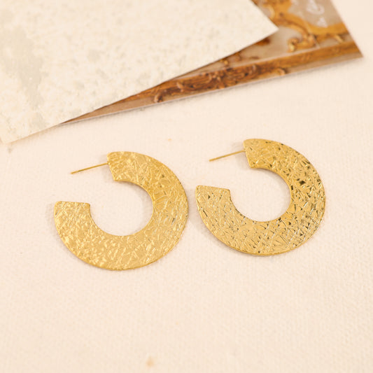 Boucles d'oreilles anneaux ronds plats effet brossé brillant