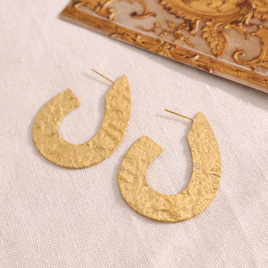 Boucles d'oreilles anneaux ovals dorés argentés plats effet brossé brillant