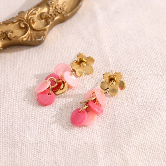 Boucles d'oreilles fleur pendante rose