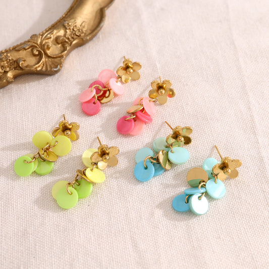 Boucles d'oreilles fleur pendante rose