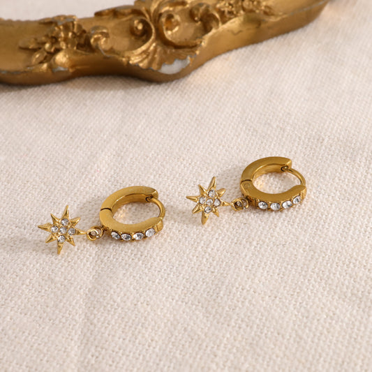 Boucles d'oreilles mini créoles avec étoile strass